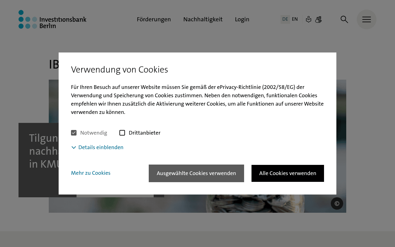 Investitionsbank Berlin (IBB) website preview