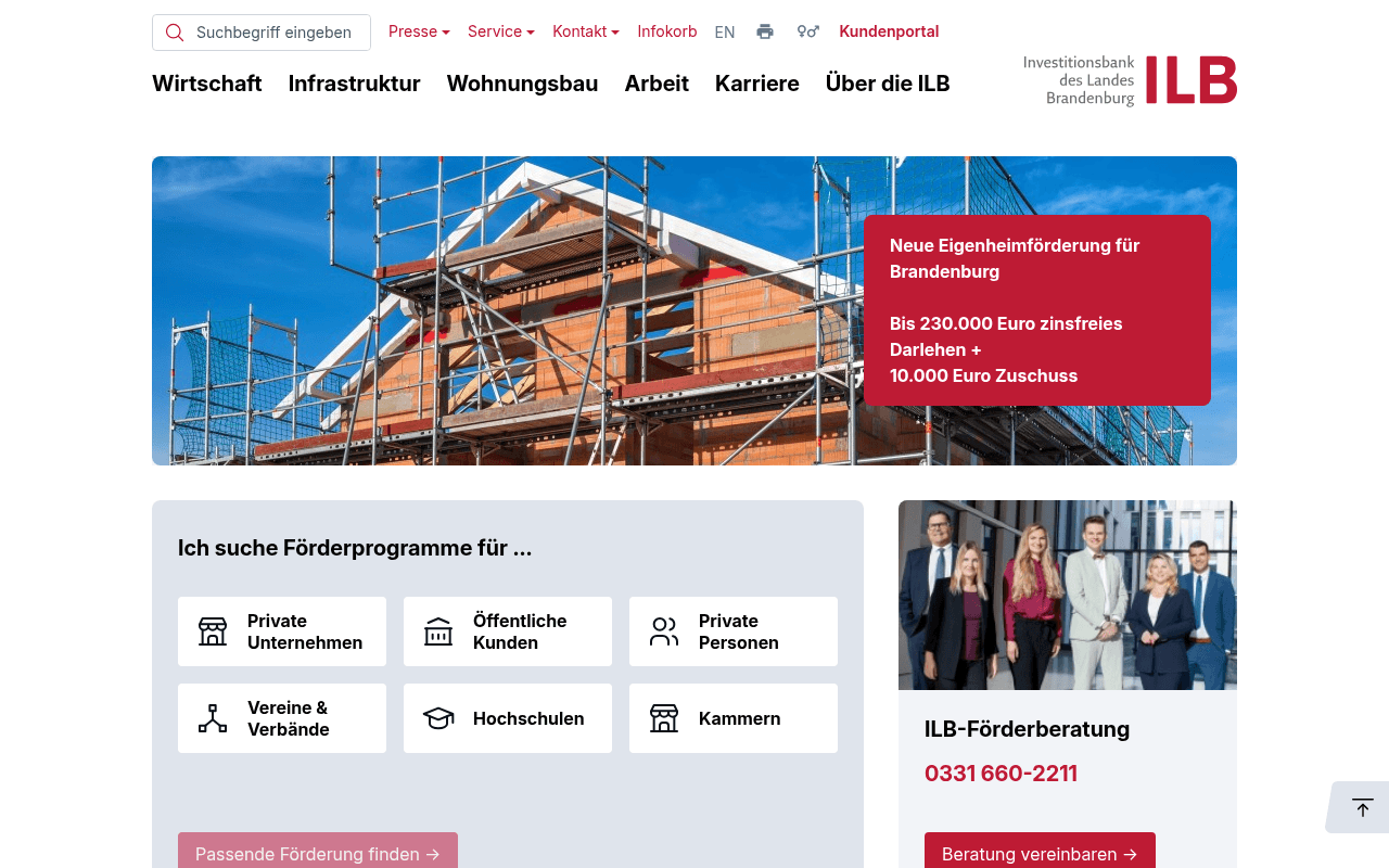 ILB – Investitionsbank des Landes Brandenburg website preview